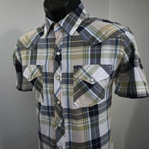 VTG Salt Valley Western Pearl Snaps Shirt Plaid Short Sleeve Mens Size Small